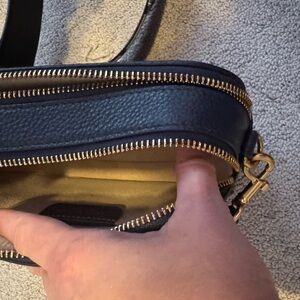 Black Leather Handbag with Gold Zipper